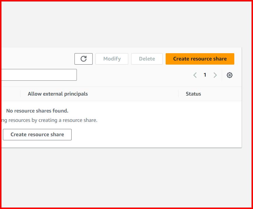 Picture showing the Create resource share button for creating the new resource